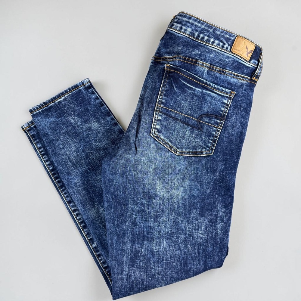 American Eagle Super Stretch Jegging Acid Wash Blue Denim Jeans 14 Short